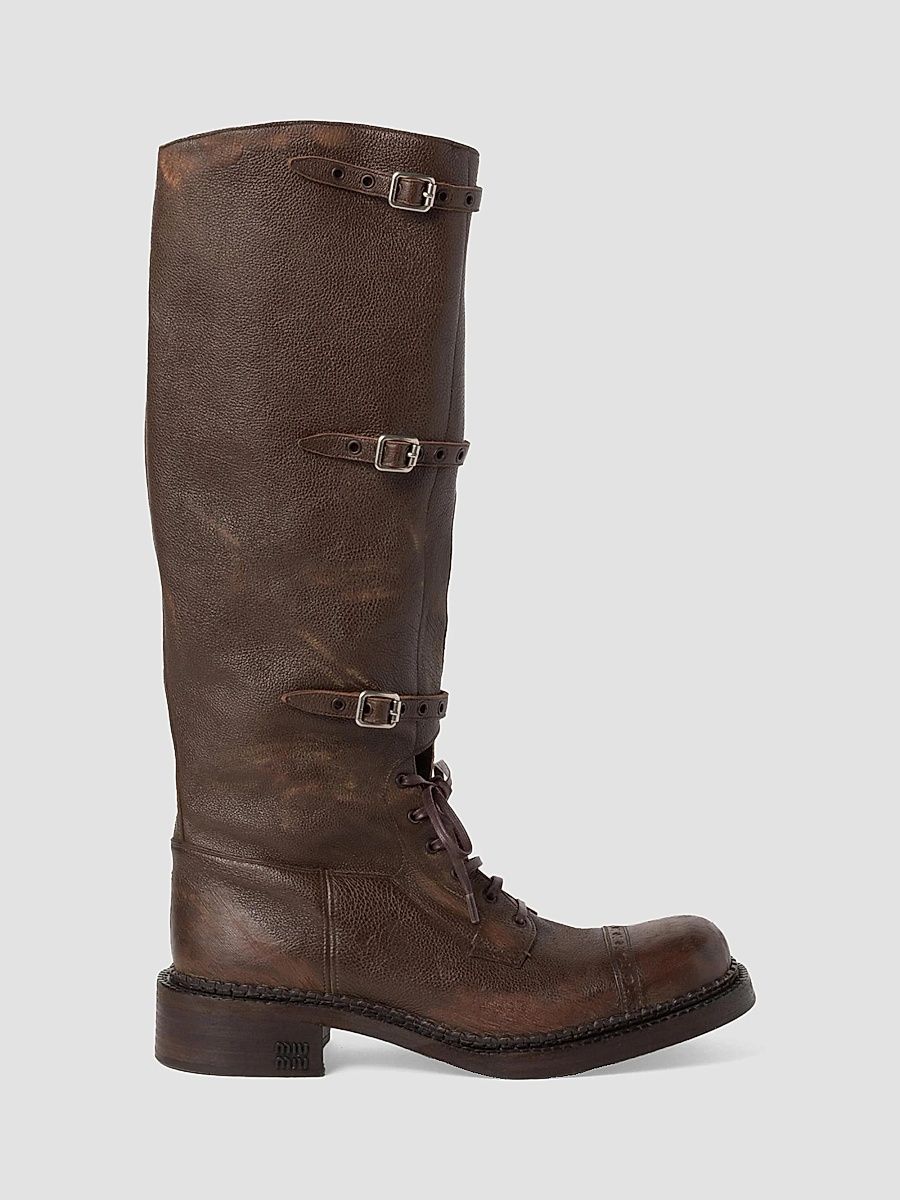 Miu Miu Women's Leather Boots - Brown - Size 7.5