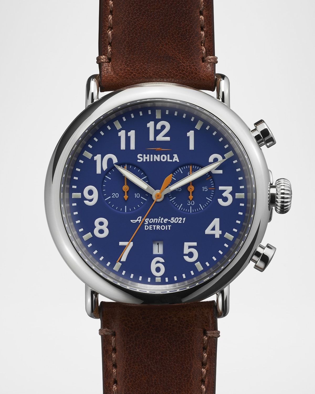 47mm Runwell Chronograph Watch, Blue/Cognac