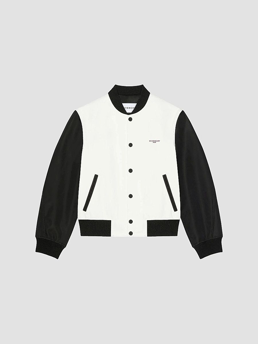 Givenchy Men's Bi-Material Blouson Jacket with Photographic Negative Print - Ivory Black - Size 46