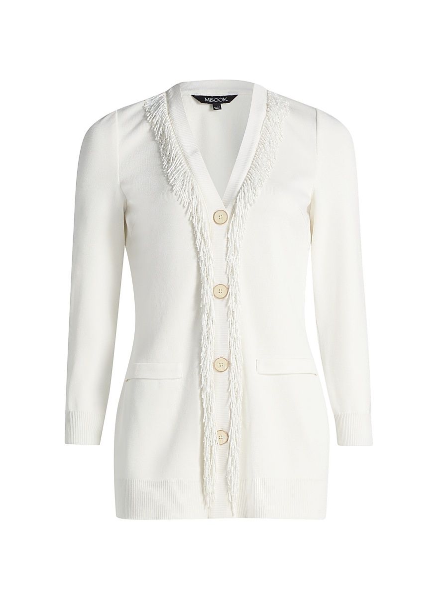 Women's Beaded-Trim Knit Cardigan - White - Size XXL