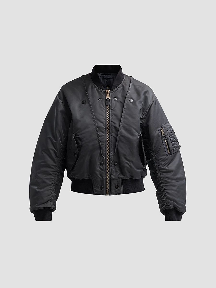 Women's Reversible Nylon Twill Bomber Jacket - Dark Grey - Size 10