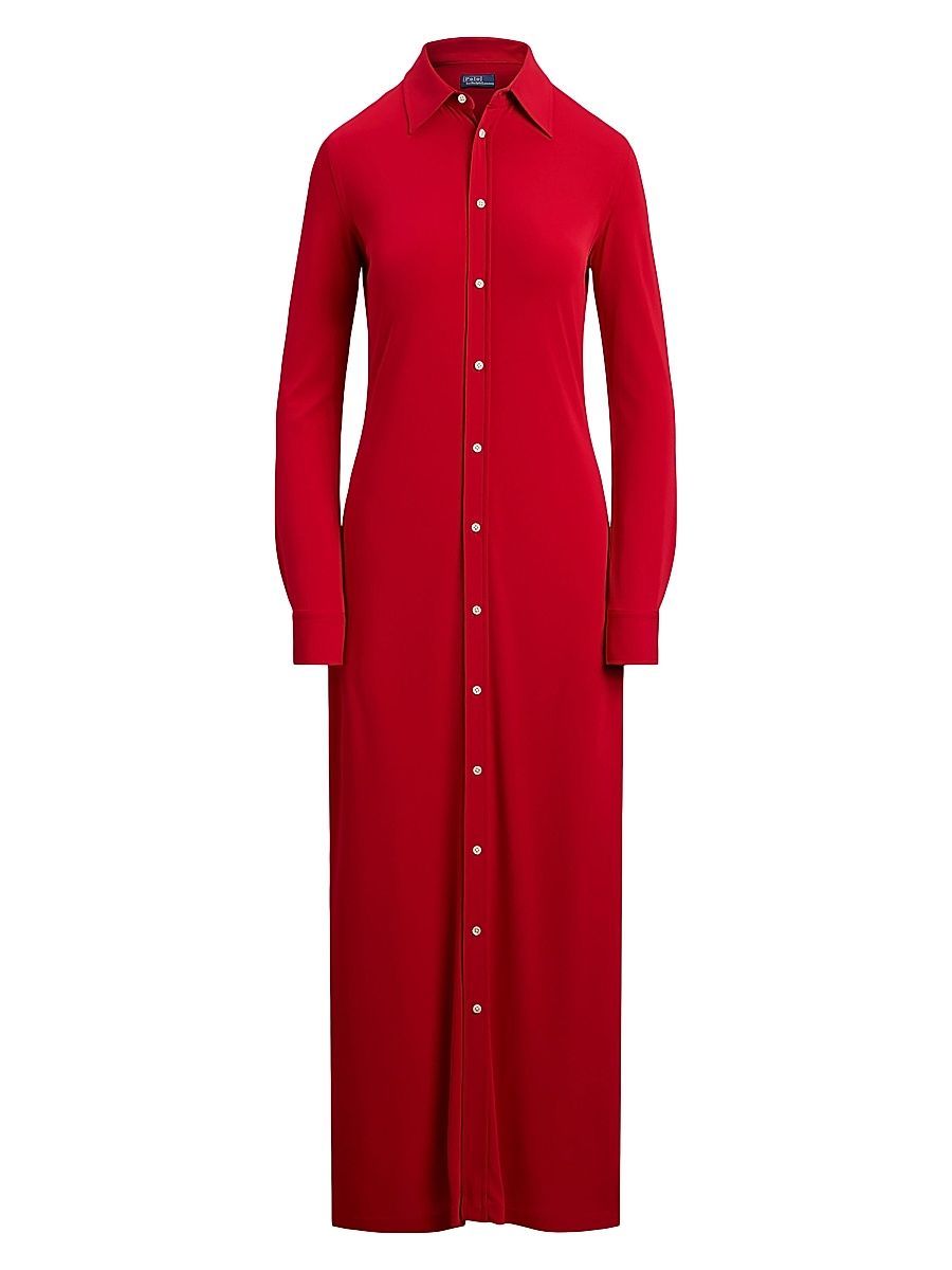 Women's Jersey-Knit Maxi Shirtdress - Park Avenue Red - Size XS