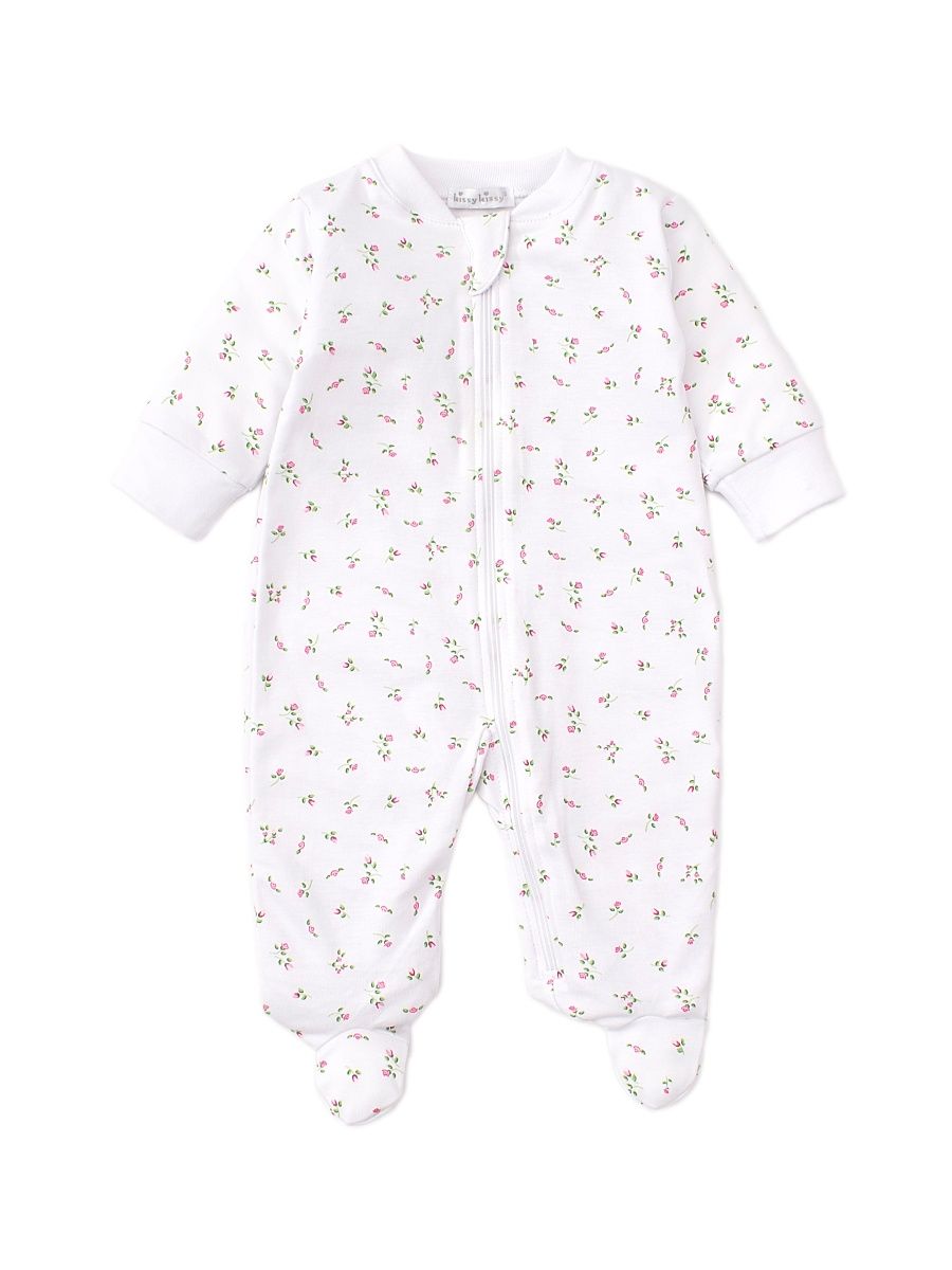 Baby Girl's Floral Print Footie - White - Size 6 Months