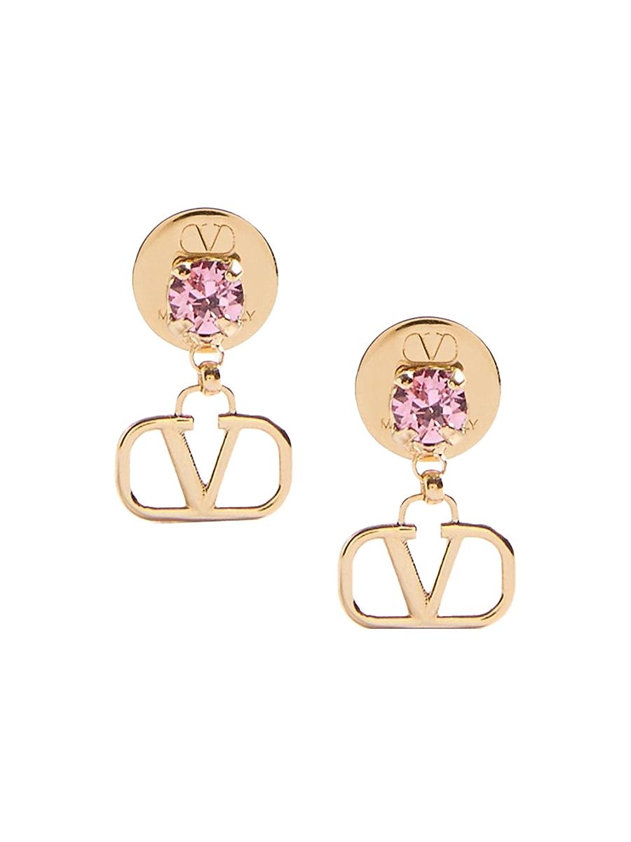 Women's VLogo Signature Earrings in Metal and Swarovski Crystals - Gold Pink
