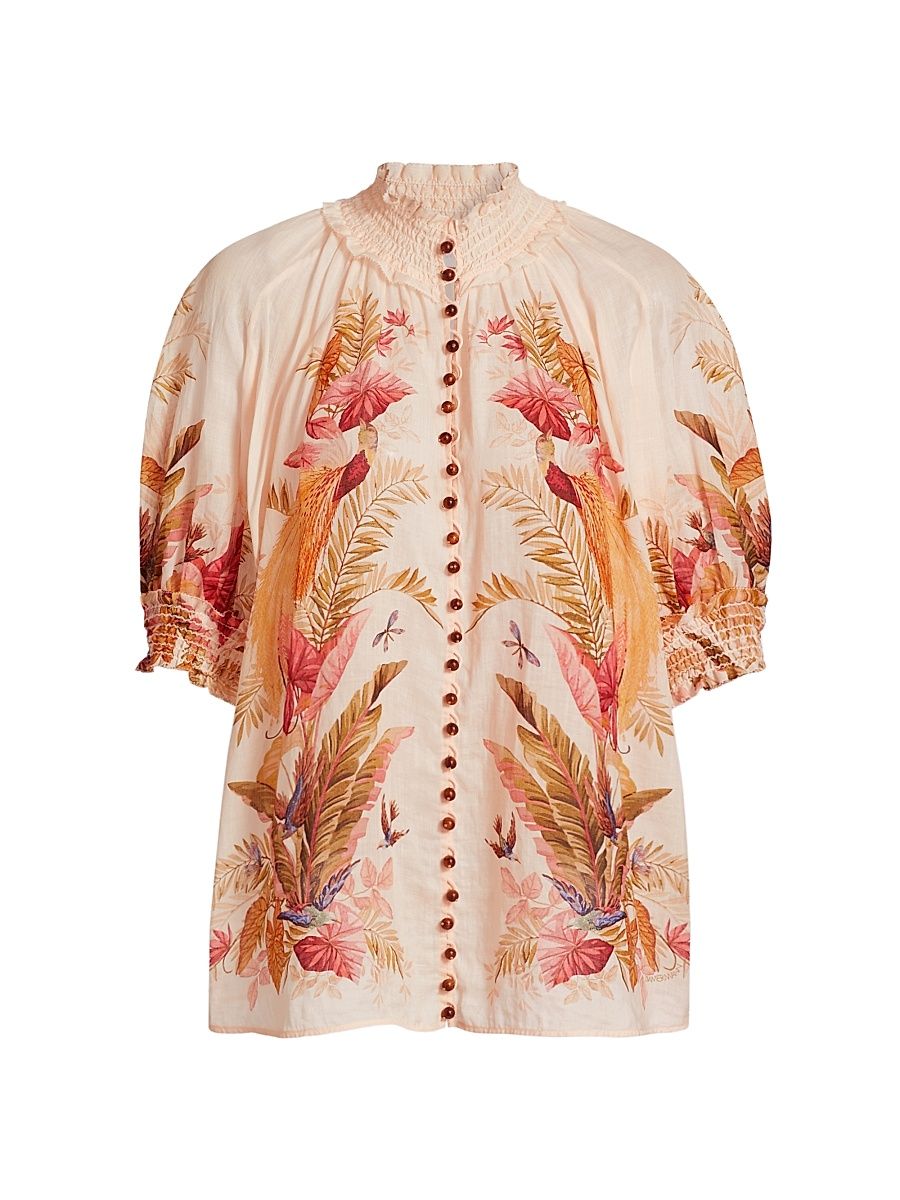 Women's Ascension Printed Ramie Blouse - Cream Palm Floral - Size 10