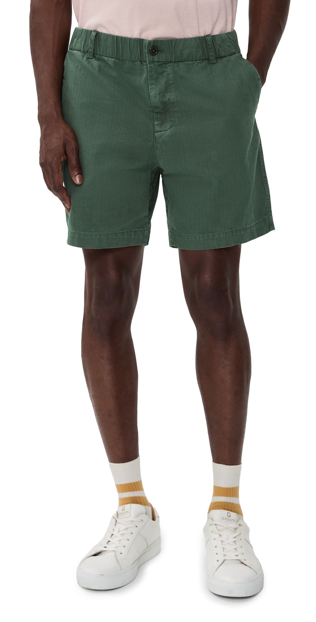 Alex Mill Pull On Shorts In Cotton Herringbone Faded Cypress XL