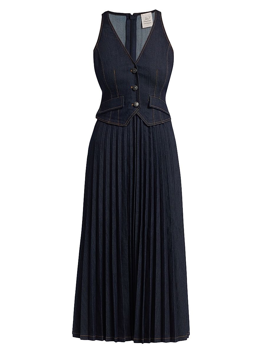 Women's Esther Denim Pleated Midi-Dress - Indigo - Size 16