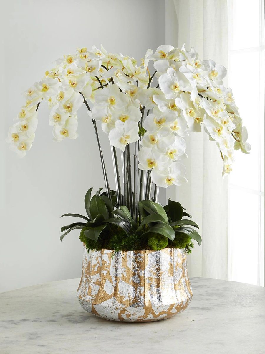 Arificial Silver Leaf Floral Arrangement - White