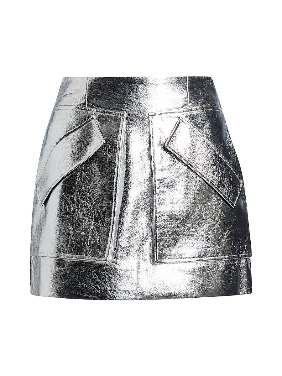 Women's Cherry Metallic-Finish A-Line Miniskirt - Silver - Size 12