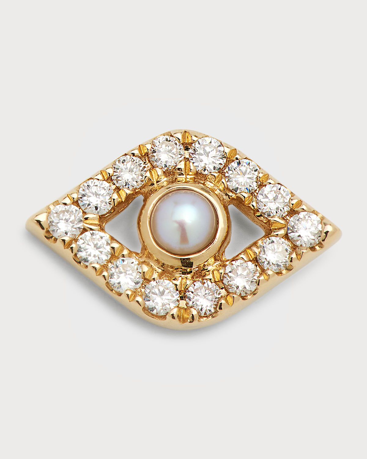 14k Pearl Stud Diamond Evil Eye Earring, Single