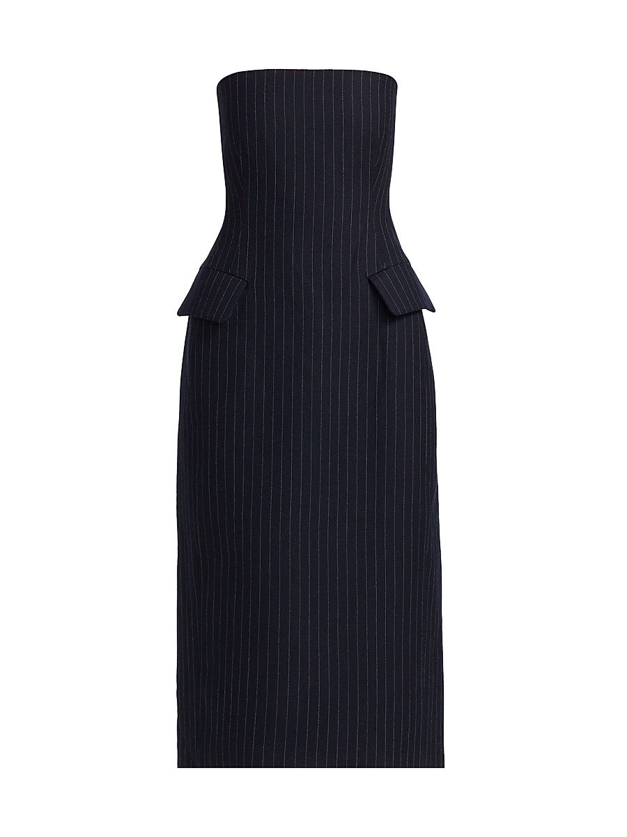 Women's Pinstriped Tailored Bustier Dress - Navy Stripe - Size Medium