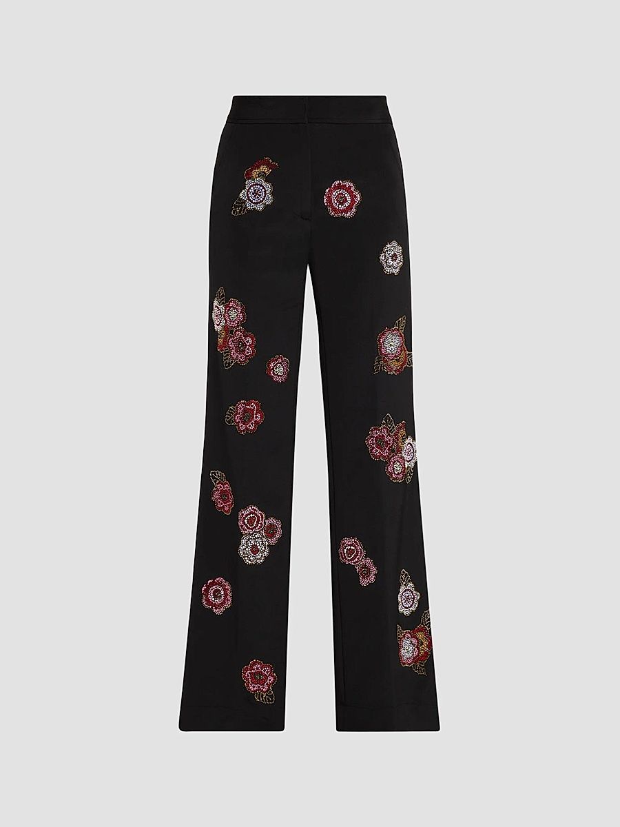 Women's Colette Beaded Wide-Leg Trousers - Black - Size Medium