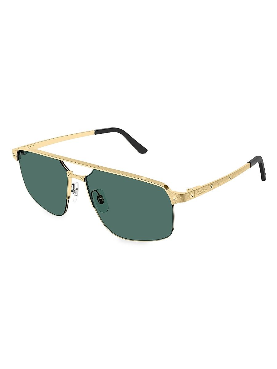 Men's Santos Evolution 60MM Platinum-Plated Navigator Sunglasses - Gold