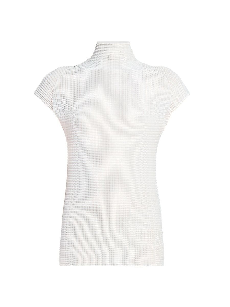 Women's Wooly Pleats Cap-Sleeve Top - White - Size XS
