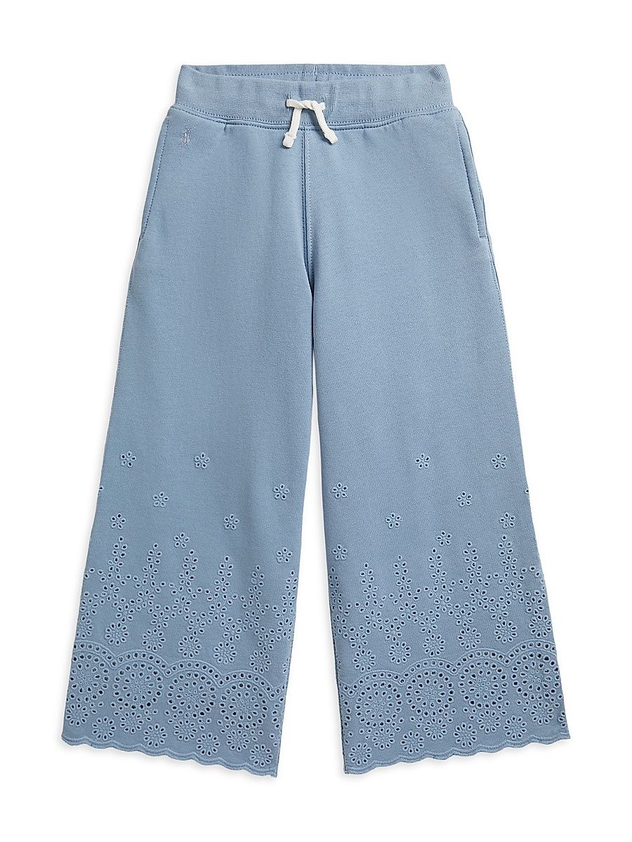 Little Kid's & Kid's Eyelet Loopback Terry Wide-Leg Sweatpants - Vessel Blue - Size 3