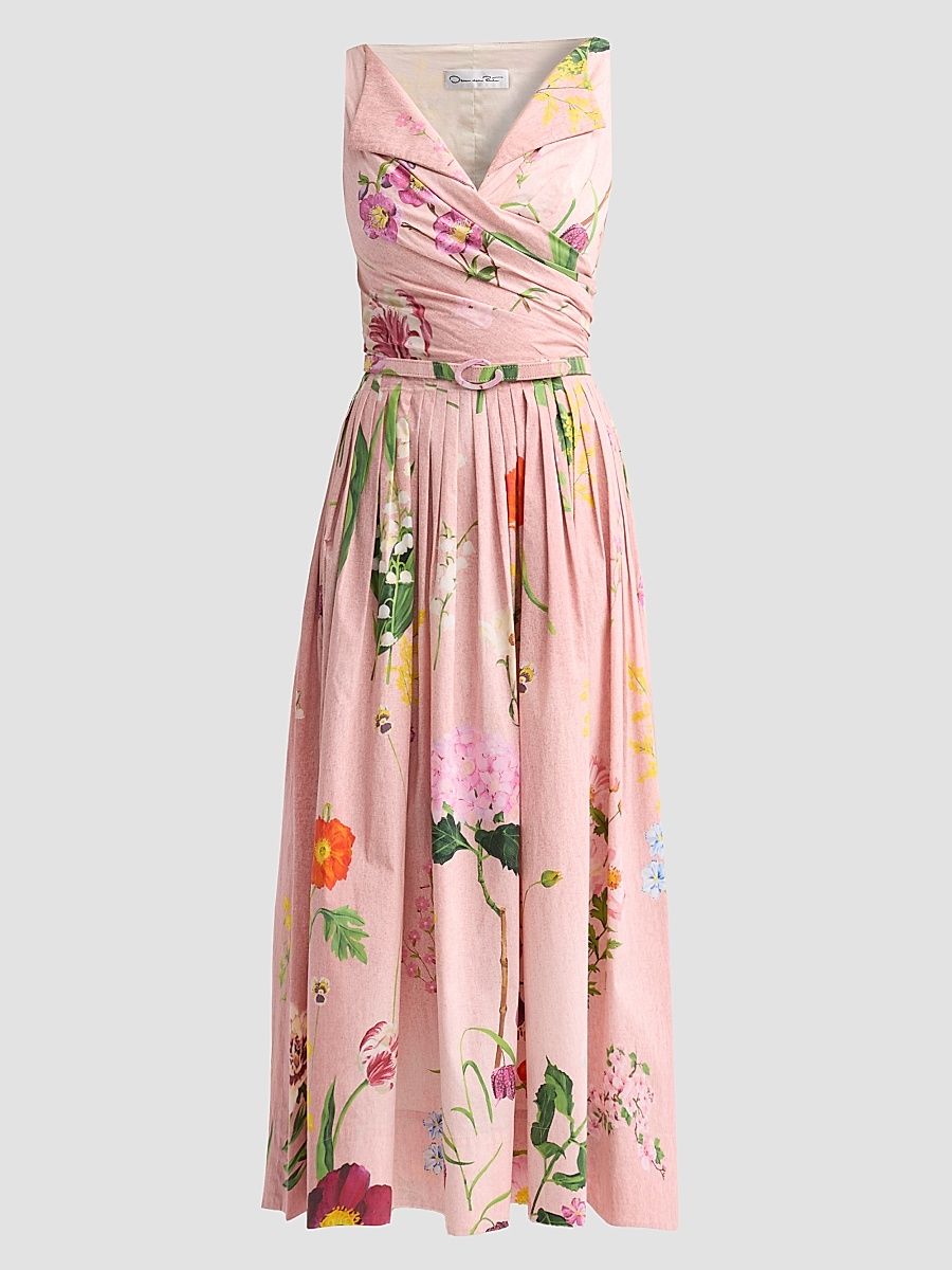 Women's Floral Cotton Poplin Midi Dress - Blush Multi - Size 16