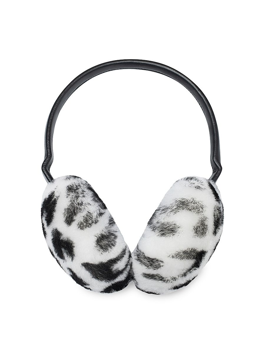 Women's Select Shearling Lamb Earmuffs with Leather Frame - Snow Lprd