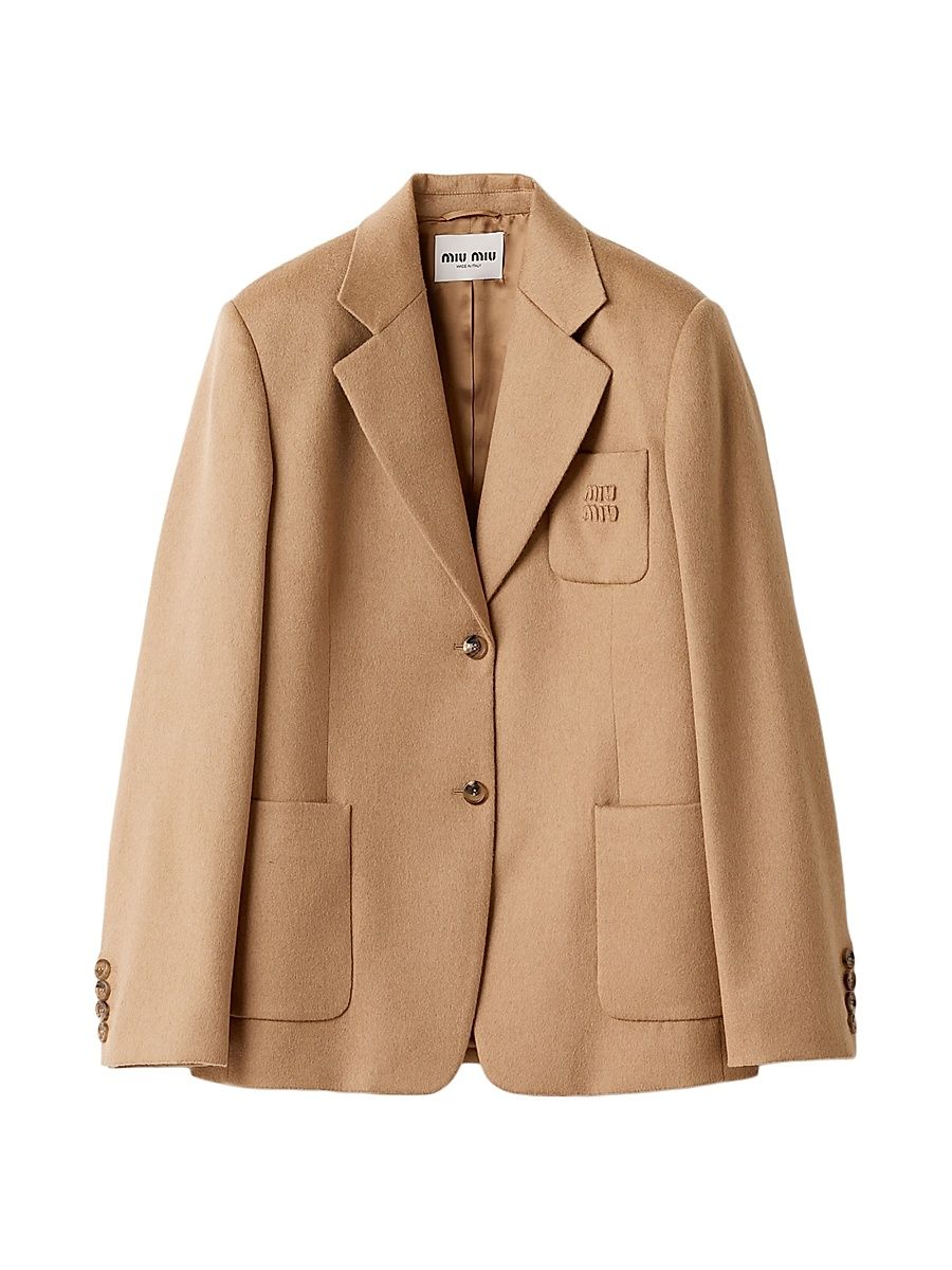 Women's Single-Breasted Camel Hair Jacket - Brown - Size 6