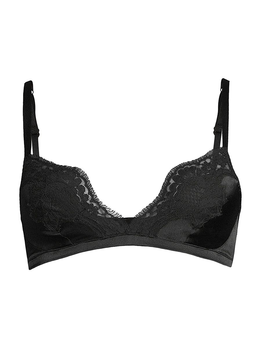 Women's Silk & Lace Soft Cup Bra - Nero - Size Large