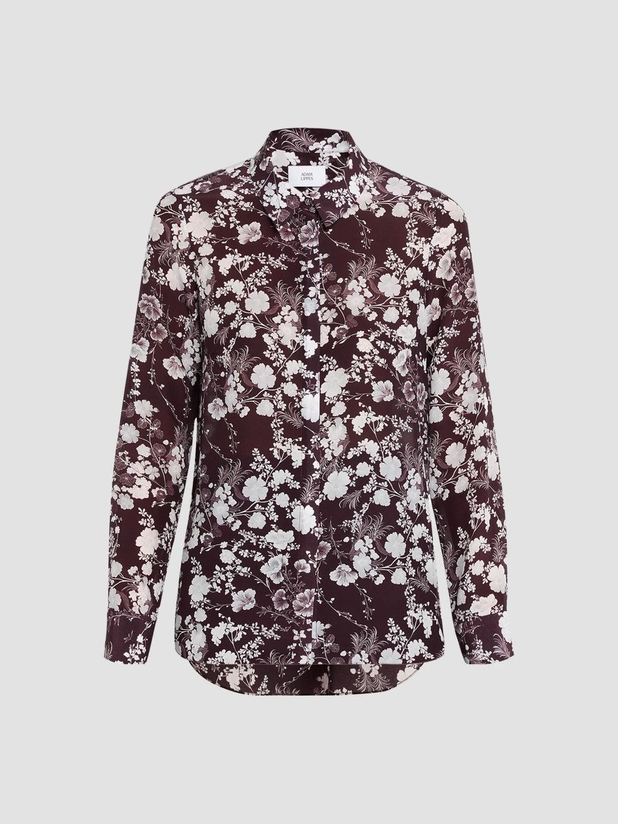 Adam Lippes Women's Mathias Floral Crêpe de Chine Silk Shirt - Aubergine Black Stripe - Size 8