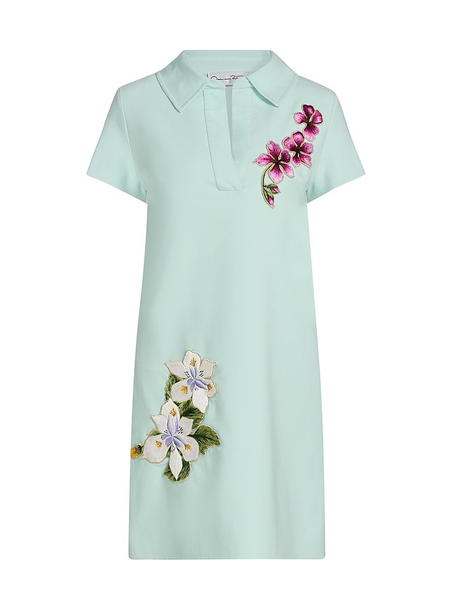 Women's Embroidered Wool Shift Minidress - Saltwater - Size 10