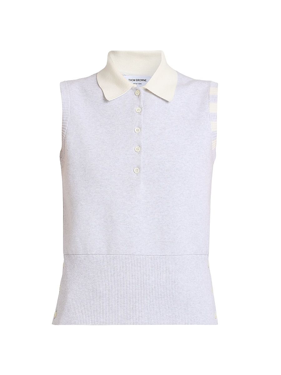 Women's Cotton Sleeveless Polo Shirt - Pale Grey - Size 10
