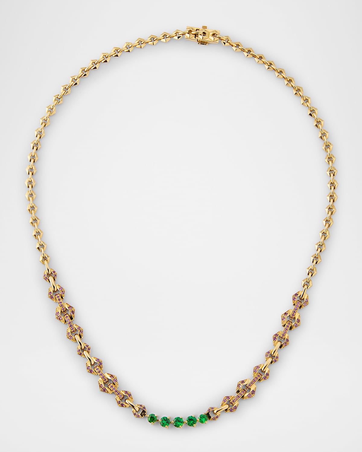 18K Yellow Gold Amethyst and Tsavorite Flow Necklace