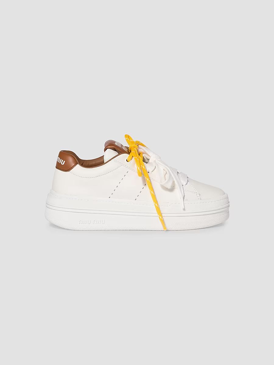 Women's Leather Sneakers - White Yellow - Size 8.5