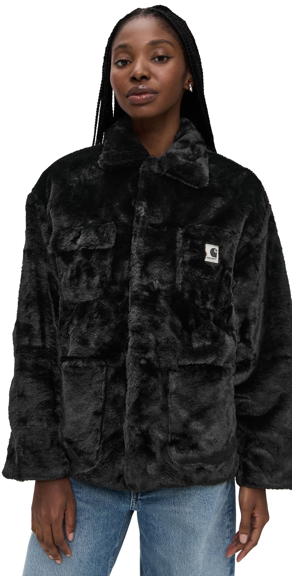 Carhartt WIP Olney Michigan Faux Fur Coat Black M