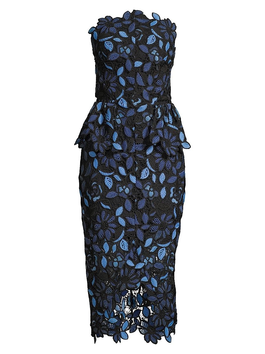 Women's Optics Floral Lace Peplum Dress - Black Blue - Size Large