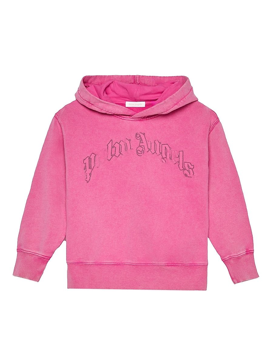 Little Kid's & Kid's Curved Logo Faded Cotton Hoodie - Fuschia - Size 8
