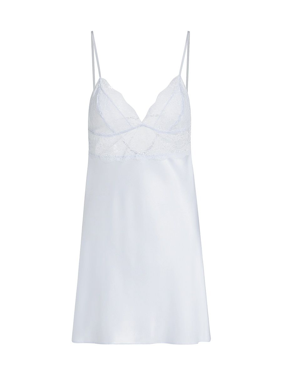 Women's Annie Lace-Trim Satin Chemise - Pale Blue - Size XL