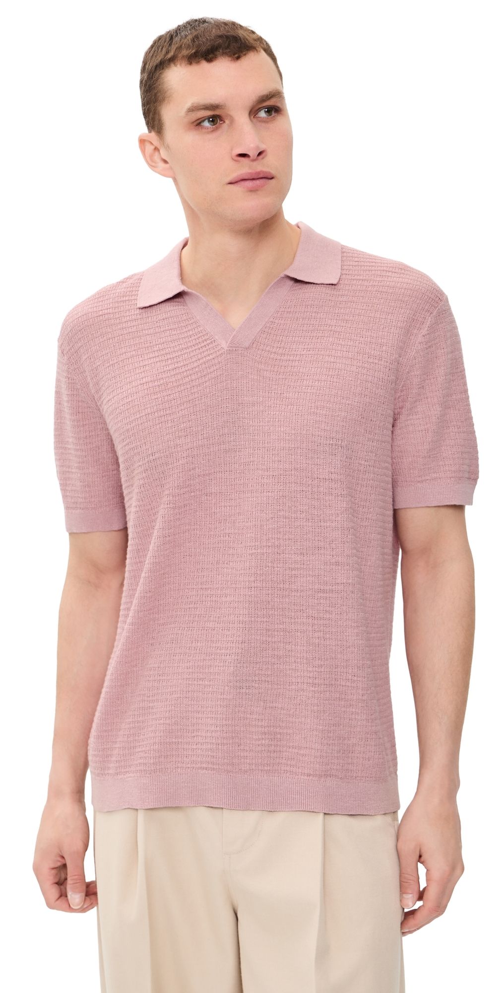 Theory Brenan Polo In Pacific Linen Chalk Pink XXL
