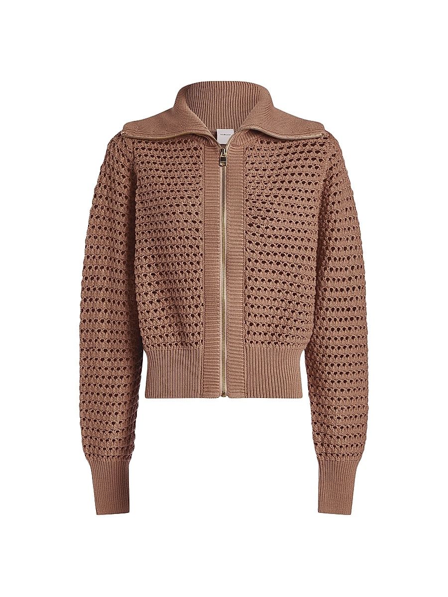 Women's Eloise Cotton Open-Knit Zip Cardigan - Warm Taupe - Size Small