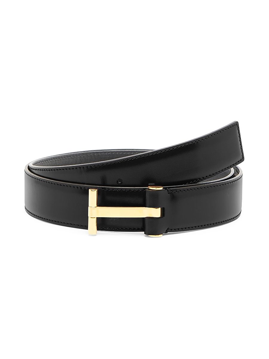Men's Classic Leather T Belt - Black - Size 44
