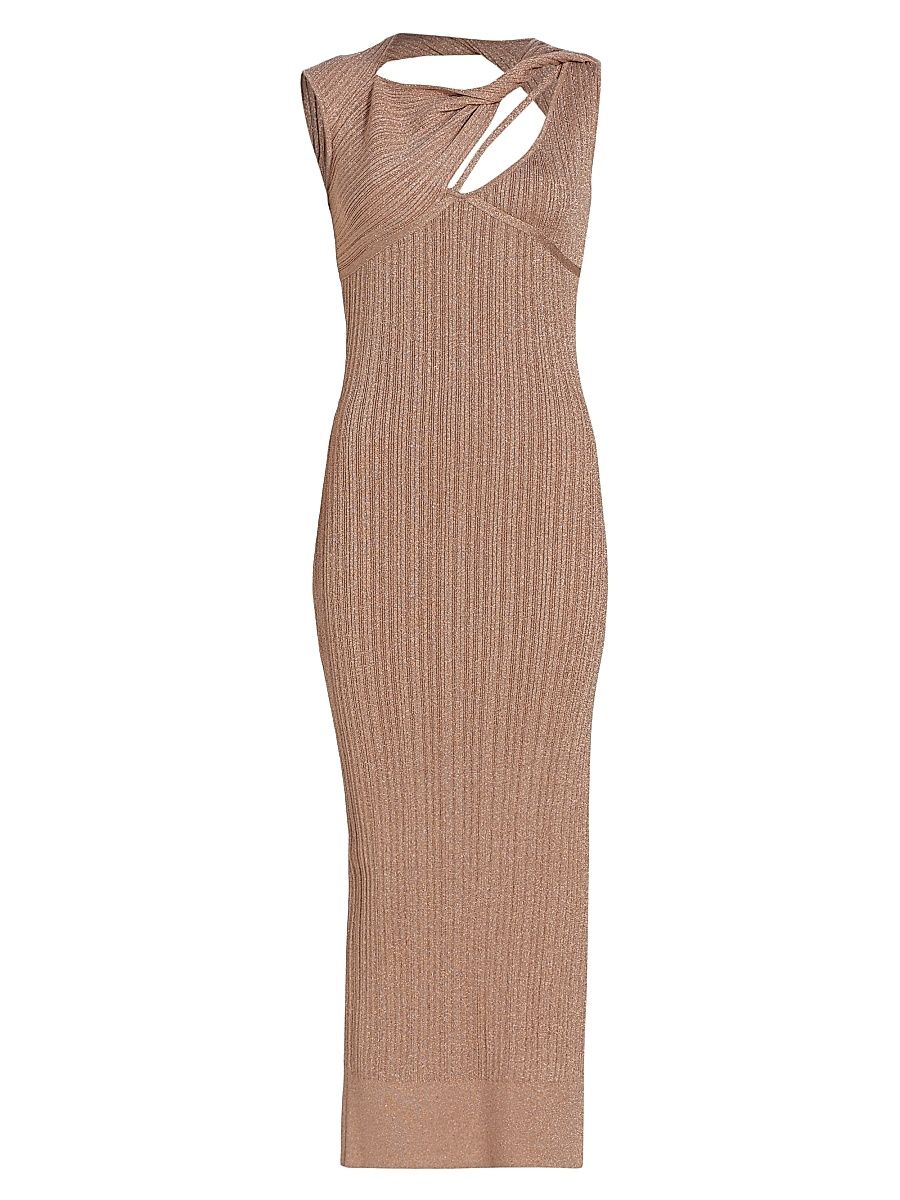 Women's Sevrine Twisted Glittery Midi-Dress - Champagne - Size Large