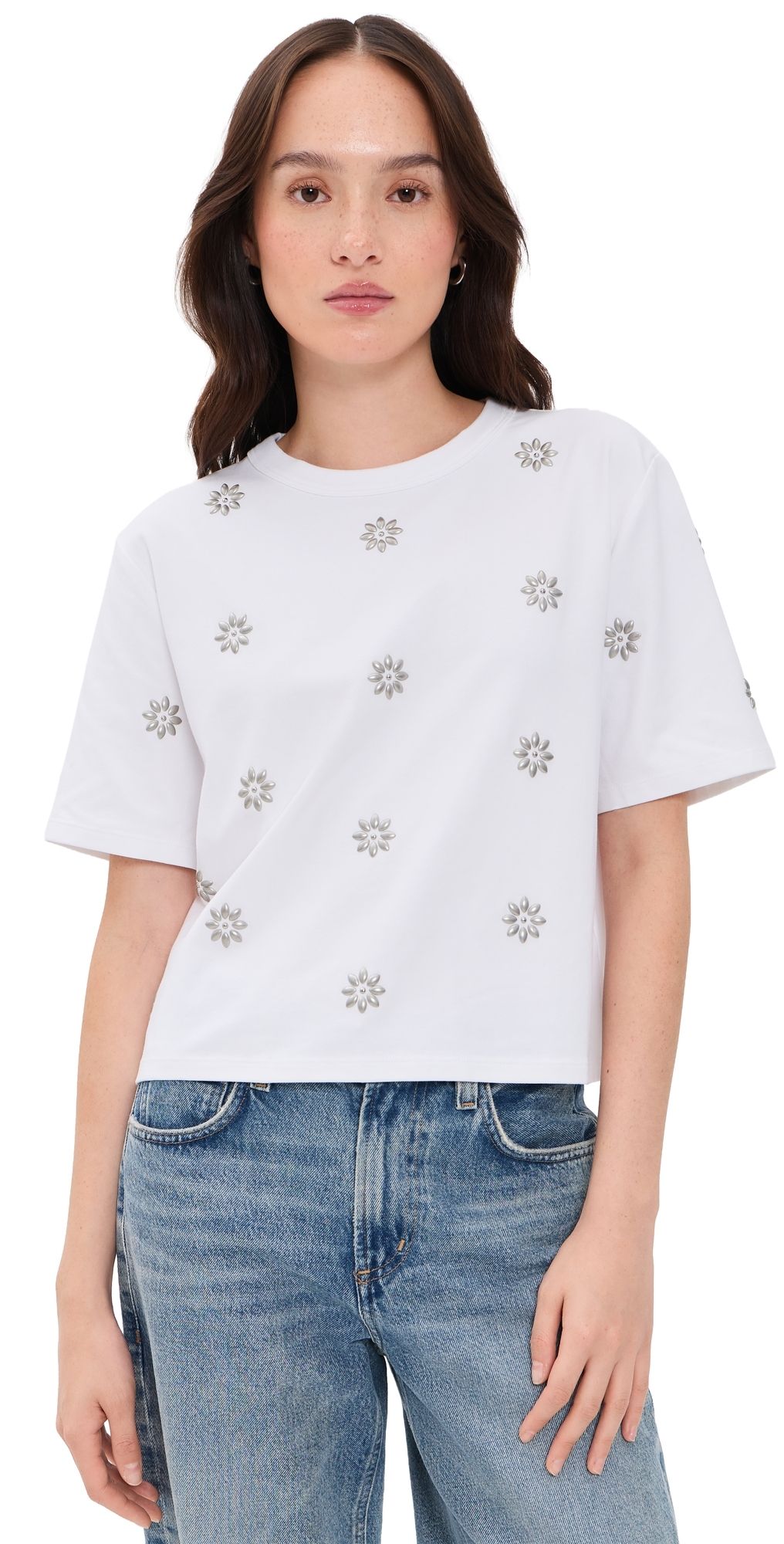 Veronica Beard Jean Embellished Sebastian Tee White L