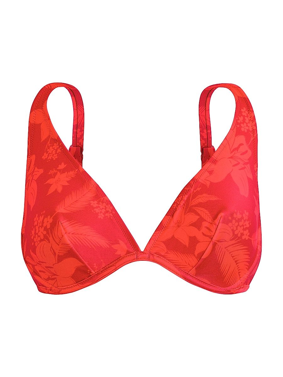 Women's Flower Power Stretch-Jersey Bikini Top - Lipstick - Size Medium