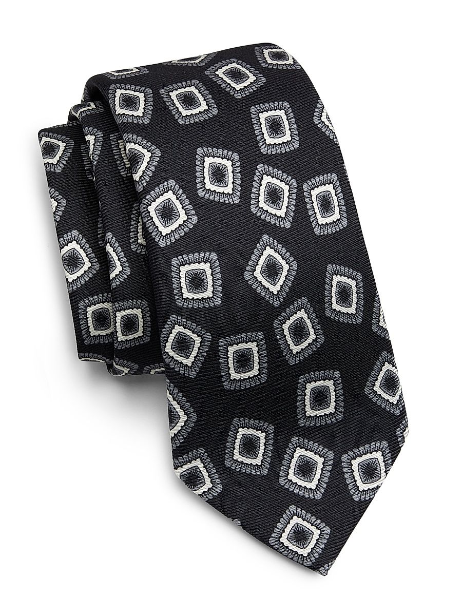 Men's Geometric Silk Tie - Grey
