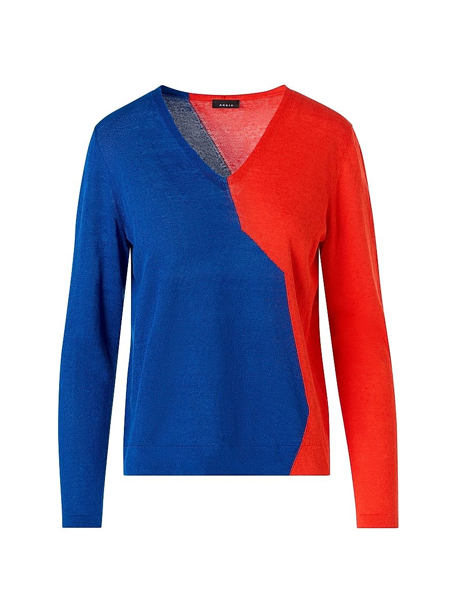 Women's Split Dyed Linen-Cotton Sweater - Lapis Blue Vermillion - Size 14