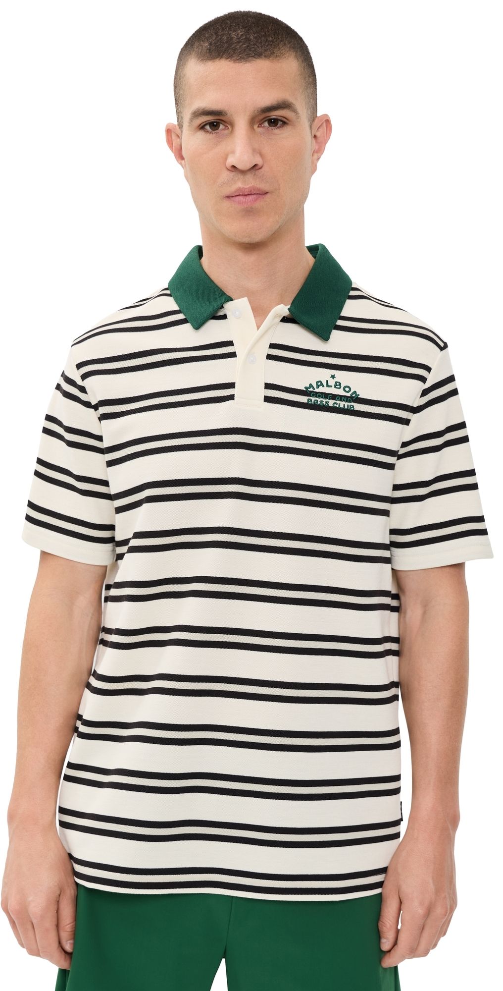 Malbon Fairway Bass Club Polo Ivory Stripe S