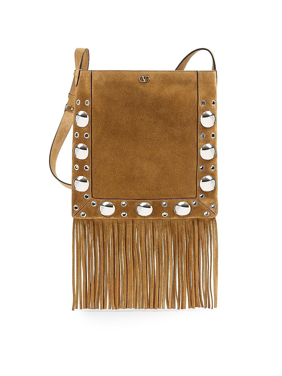 Men's Nellcôte Suede Shoulder Bag with Fringes - Havana Beige