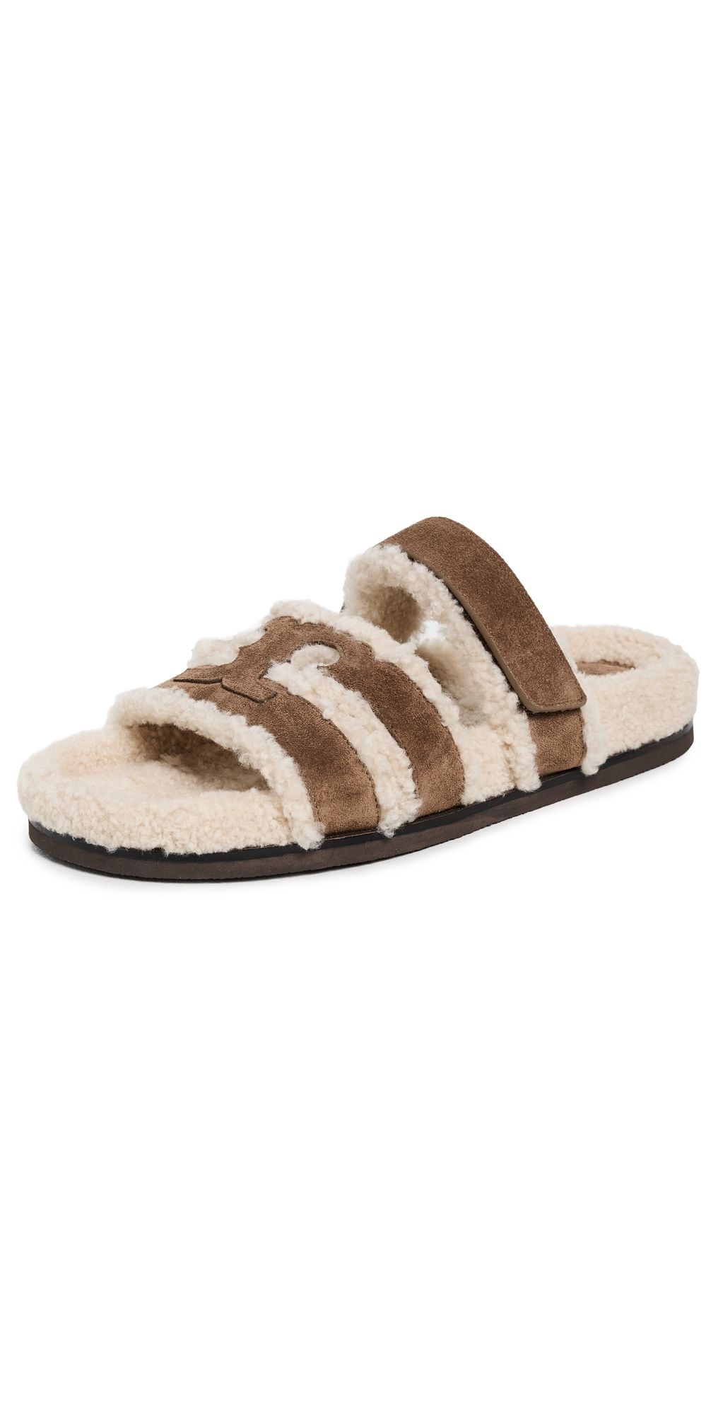 Tory Burch Ines Shearling Sport Slides River Rock/Taupe 7