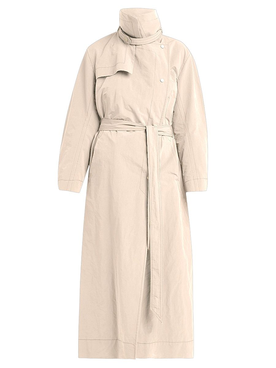 Women's High-Neck Belted Trench Coat - Solid Medium Grey - Size 12