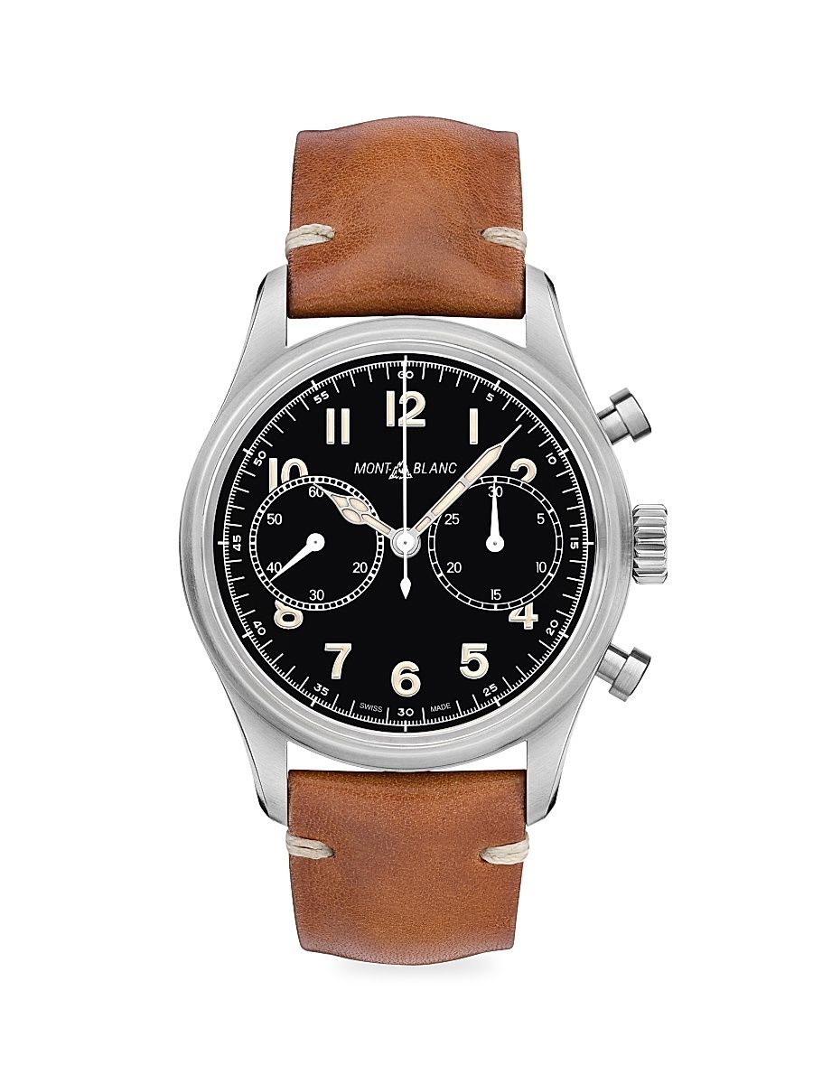 Men's 1858 Stainless Steel & Leather Strap Chronograph Watch - Tan