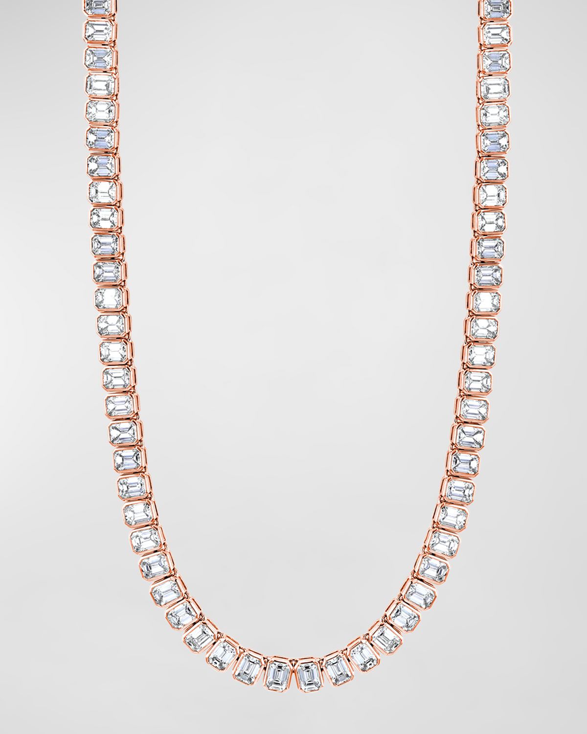 x Christina Adamo 18K Gold 16" North South Bezel Set Emerald-Cut Diamond Tennis Necklace, 21.40tcw
