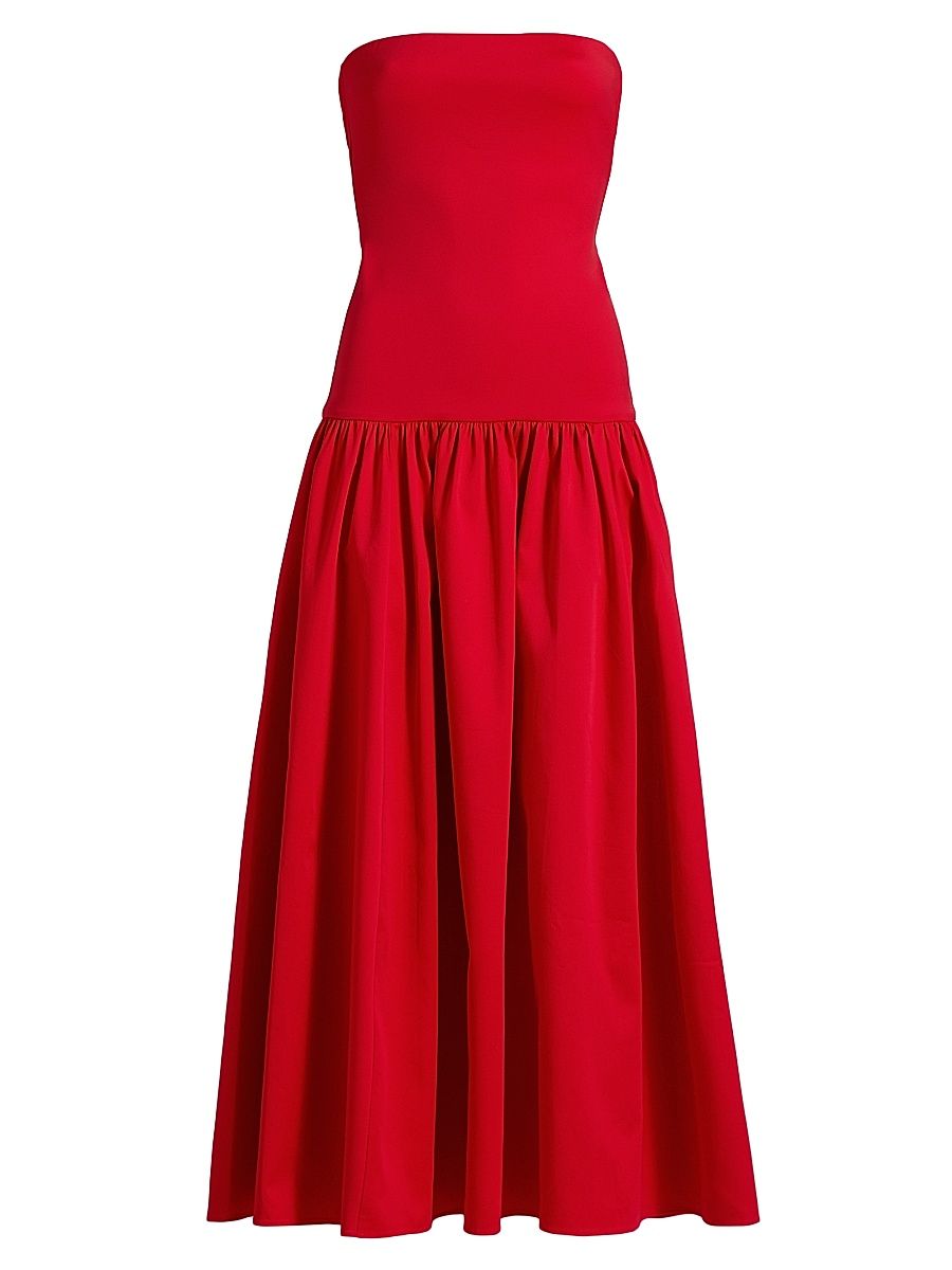 Women's Oriana Strapless Drop-Waist Midi-Dress - Bright Ruby - Size 8