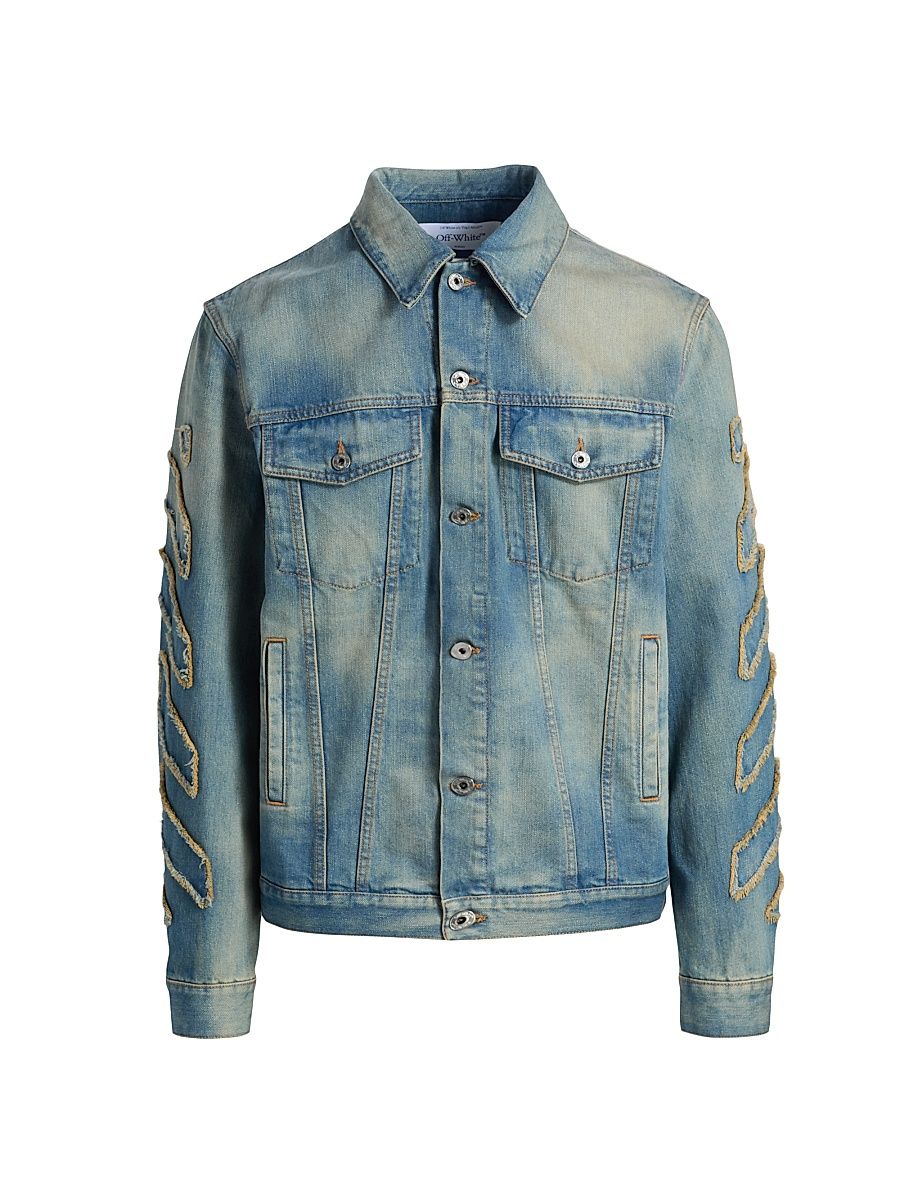 Men's Diag Raw Patch Skate Denim Jacket - Dirty Blue - Size XL
