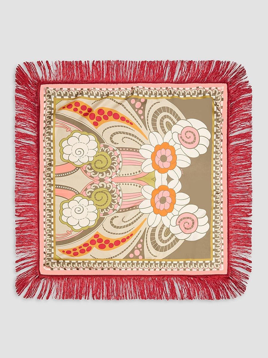 Women's Reversible Fringe Foulard - Ambrosia Placee Green