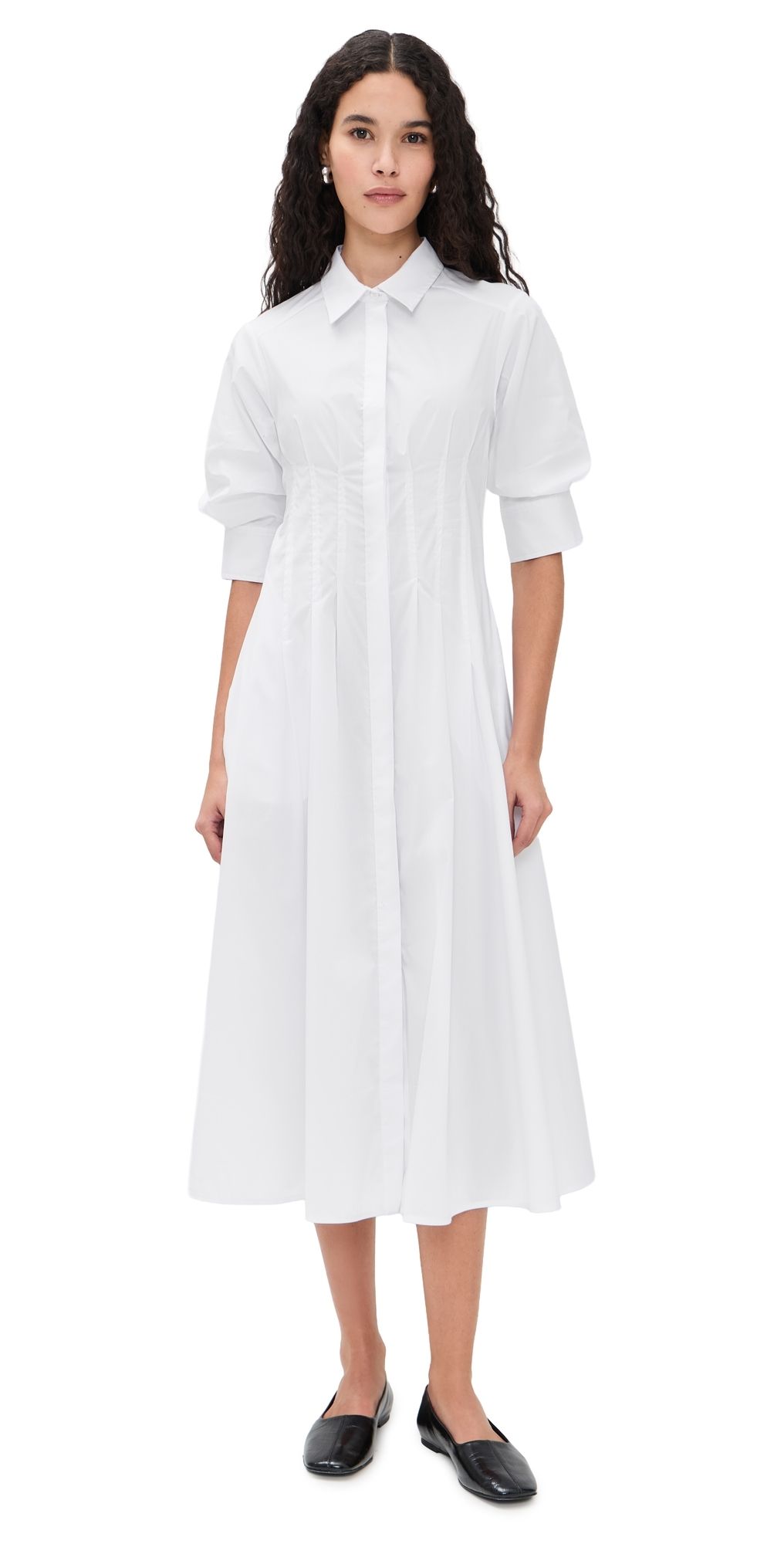 MEIMEIJ Cotton Stretch 3/4 Sleeve Shirt Dress Off White 40